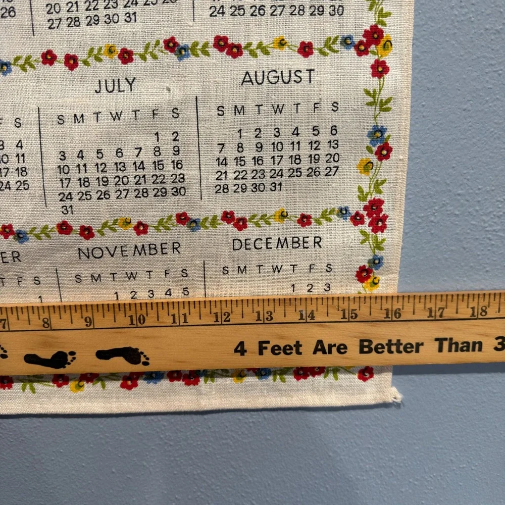 Vintage 1977 Linen Calendar Tea Towel Wall Hanging Retro Kitchen Decor 16x27